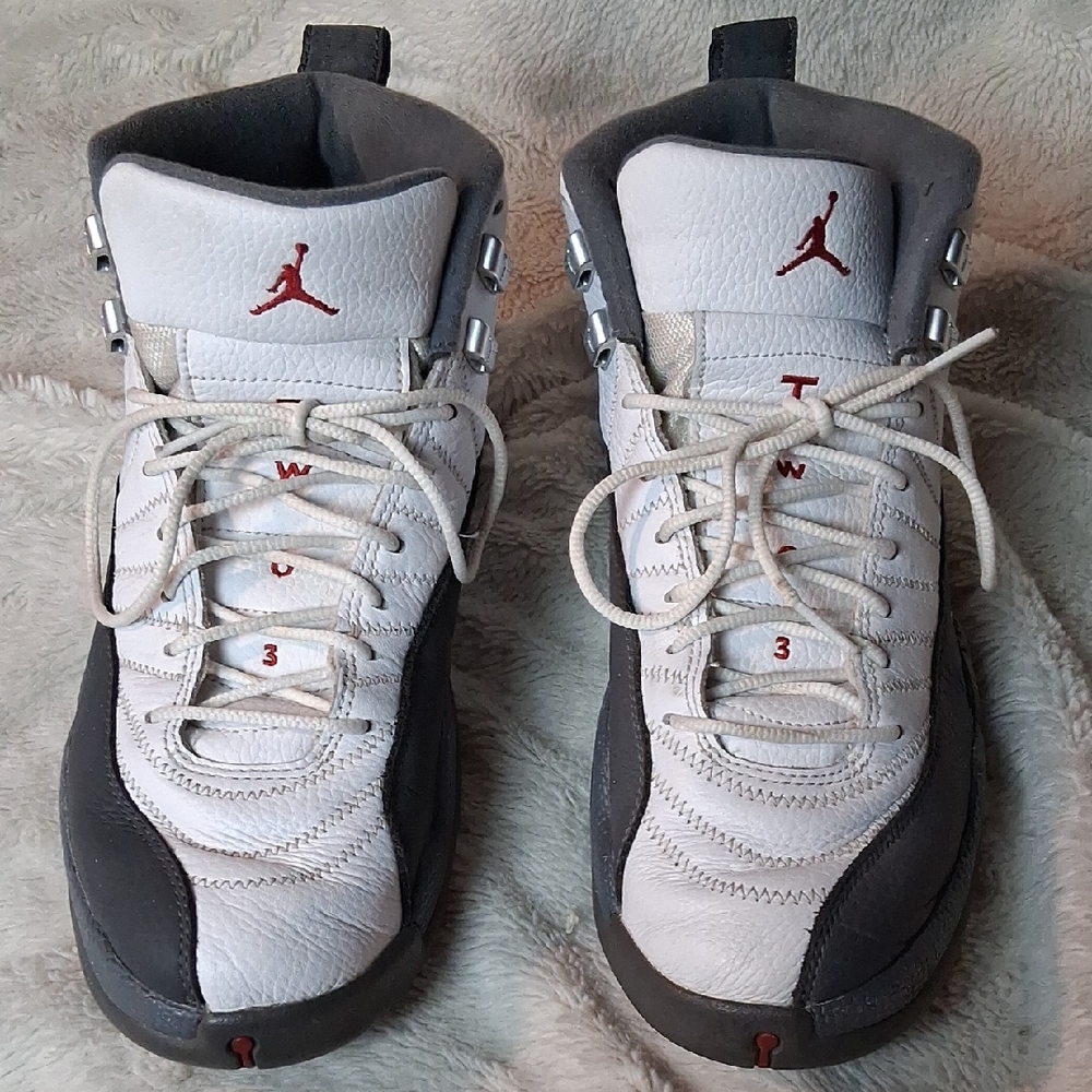 Jordan White and Gray Sneakers with Red Details